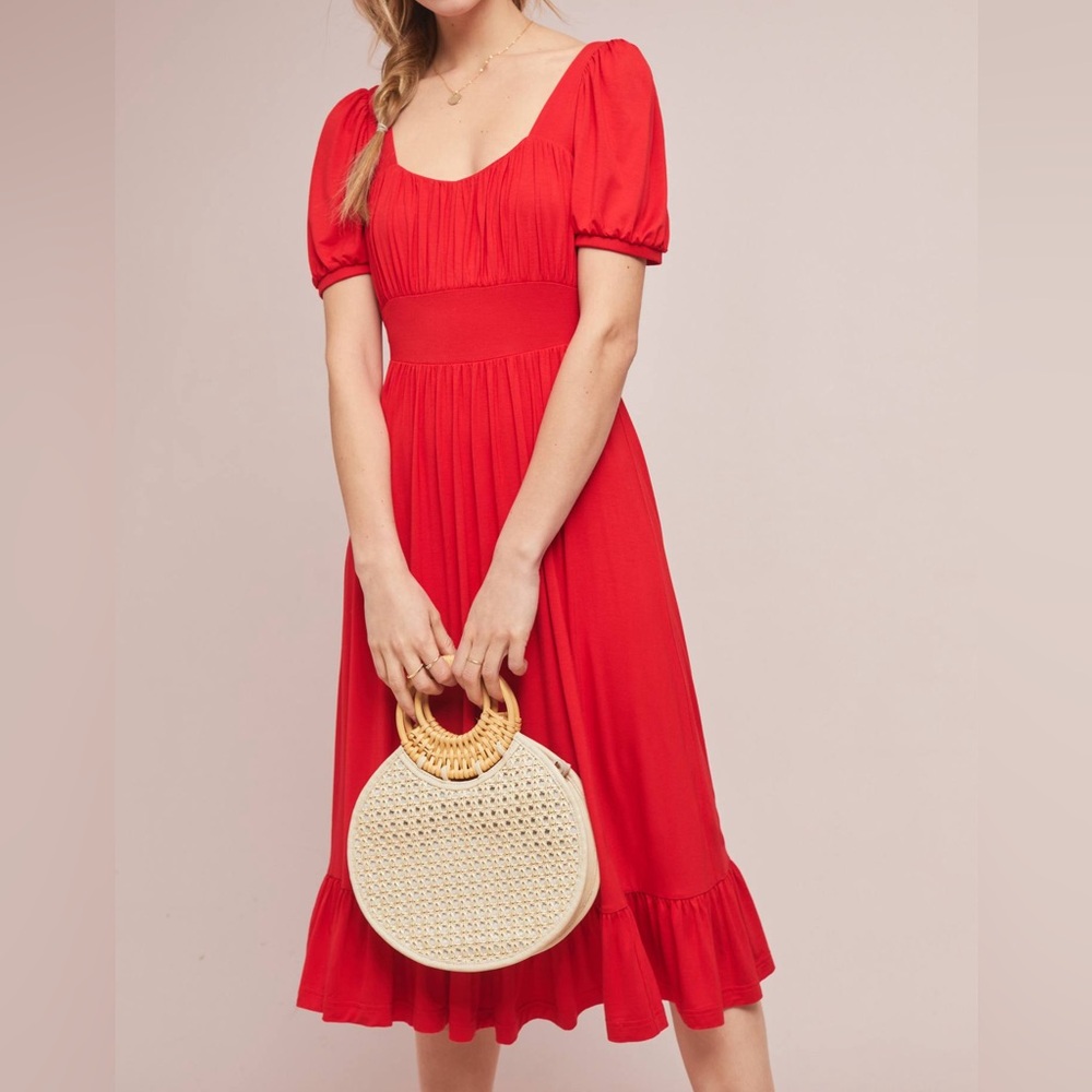 Anthropologie Vibrant Red Midi Dress